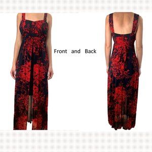 Connected Apparel Floral Red/Black Long Formal Prom Dress Size 8